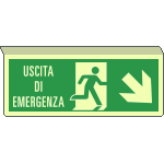 [EL720108SWP] EL720108SWP - cartello sospeso bifacciale lumines. uscita emerg. a dx EN ISO 7010