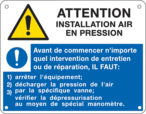 [EYF49201F] EYF49201F - sign ATTENTION INSTALLATION AIR  EN PRESSION EN ISO 7010
