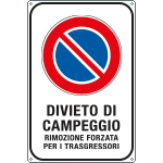 [FA5683Y] FA5683Y - cartello alluminio scatolato "divieto di campeggio"