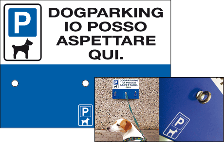 [FL5687X] FL5687X - cartello dogparking con kit di fissaggio e 3 moschettoni x guinzagli