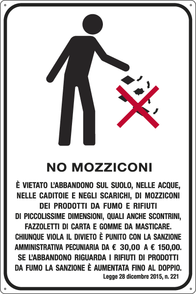 [FL5698Y] FL5698Y - Cartello vietato l'abbandono sul suolo nelle acque di mozziconi...