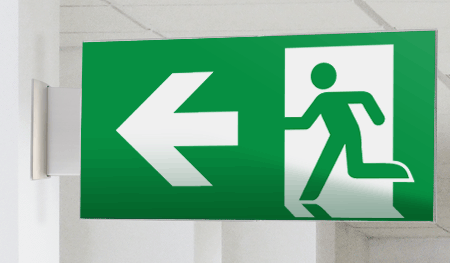 [SECET25BD] SECET25BD - segnale vetro CRYSTAL bifacc.uscita emergenza sx EN 7010 E001