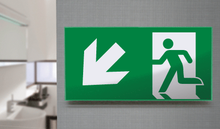 [SECET29C] SECET29C - segnale vetro CRYSTAL monofacc.uscita emergenza sx basso EN 7010 E001