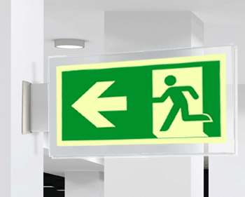 [SEPSE715101BR] SEPSE715101BR - targa PLexiglass bifacc. uscita di emergenza sn EN ISO 7010 E001