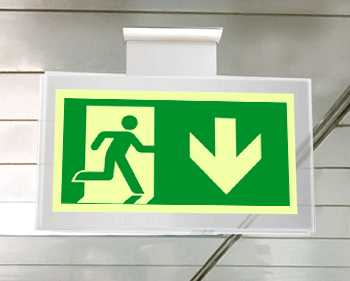 [SEPSE715104SR] SEPSE715104SR - targa PLexiglass sospesa  Uscita emerg. indietro EN ISO 7010 E002