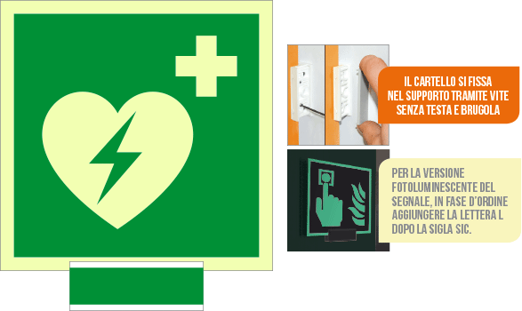 [SICLE15156A] SICLE15156A - sistema COLORFIX VERDE monofacc.luminescente Defibrillatore ISO 7010
