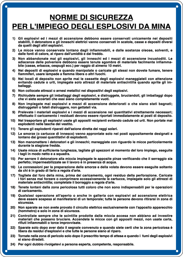 [3626] 3626 - Cartello NORME IMPIEGO ESPLOSIVI DA MINA