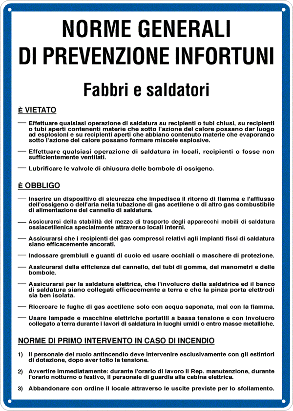 [3632] 3632 - Cartello NORME PER FABBRI E SALDATORI