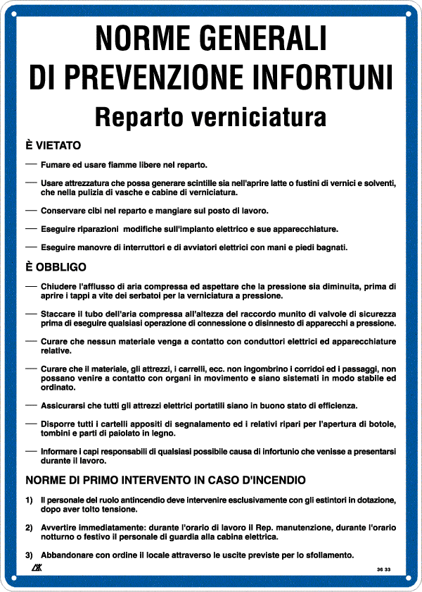 [3633] 3633 - Cartello NORME PER REPARTI VERNICIATURA