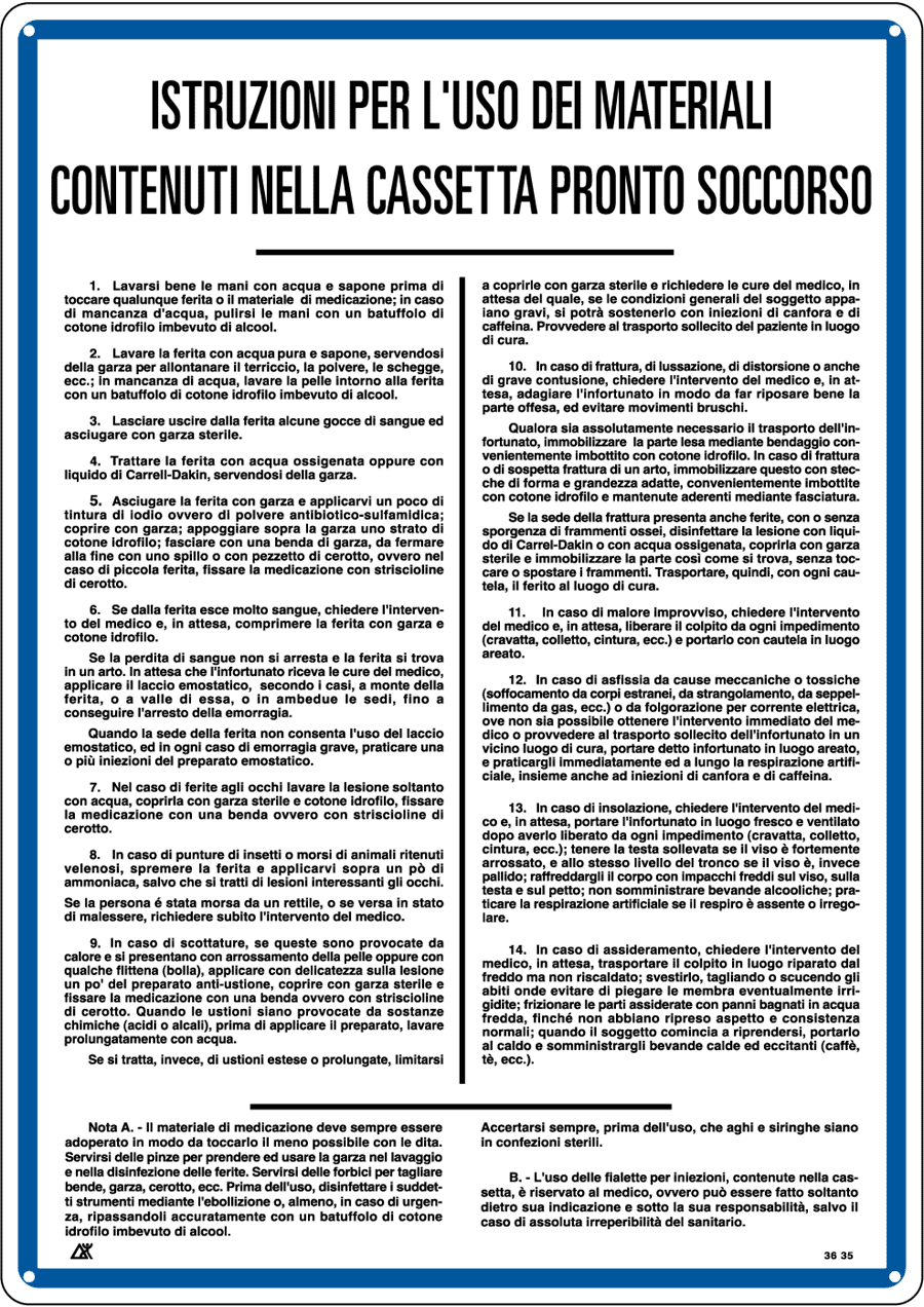 [3635] 3635 - Cartello NORME USO MATER. CASSETTA PR.SOCC.