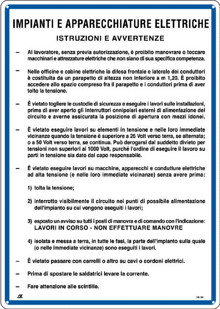 [3636] 3636 - Cartello NORME IMPIANTI E APPAR. ELETTRICHE