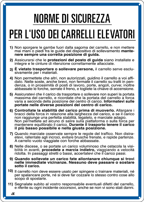 [3639] 3639 - Cartello NORME ADDETTI CARRELLI ELEVATORI