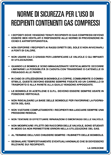 [3642] 3642 - Cartello NORME USO RECIPIENTI DI GAS COMPR.