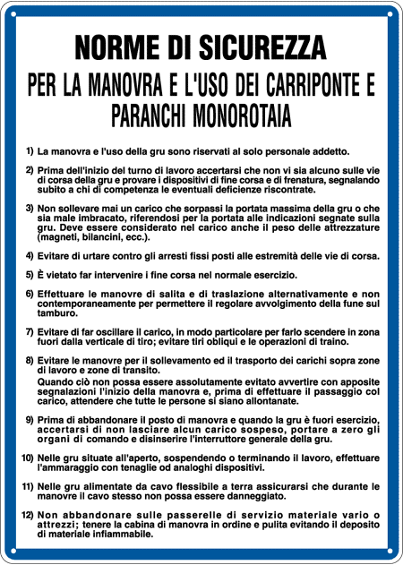 [3702] 3702 - Cartello NORME USO CARRIPONTE E PARANCHI