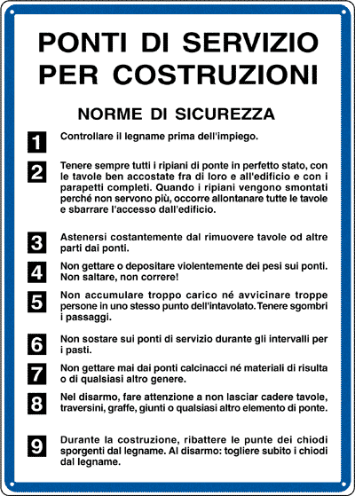 [3715] 3715 - Cartello NORME PONTI SERVIZIO PER COSTRUZ.