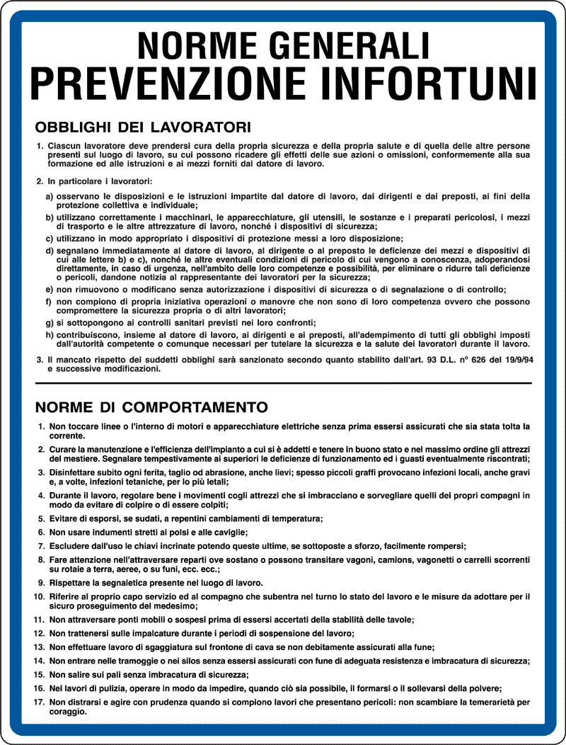 [4525] 4525 - Cartello norme generali prevenzione infortuni