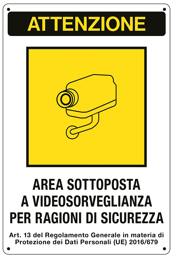 [27018] 27018 - cartello alluminio AREA VIDEOSORVEGLIATA (D.LGS. n.101 del 10/08/2018)