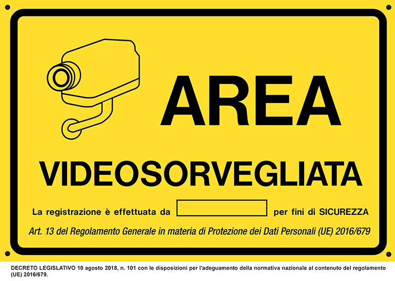 [33368] 33368 - cartello AREA SOTTOPOSTA A VIDEOSORVEGLIANZA(D.LGS.n.101 del 10/08/18)