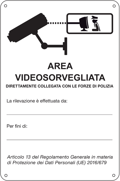 [33398] 33398 - cartello AREA SOTTOPOSTA A VIDEOSORVEGLIANZA(D.LGS.n.101 del 10/08/18)