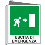 [20106BIY] 20106BIY - cartello bifacciale uscita emergenza destra