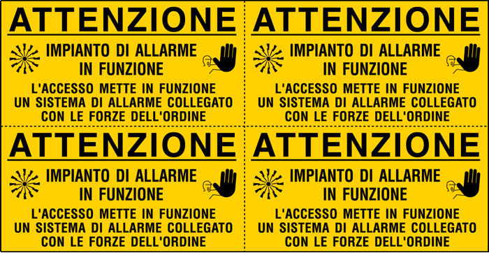 [91578B] 91578B - Foglio n.4 etichette Impianto allarme in funzione