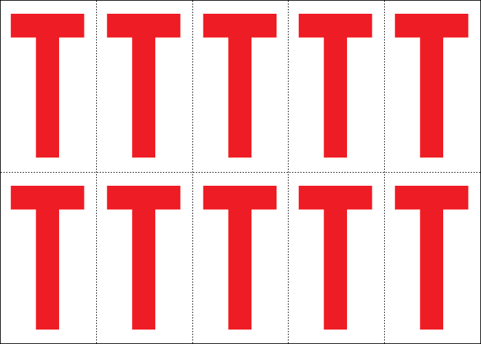 [915T] 915T - Foglio n.10 etichette adesive B/R lettera T