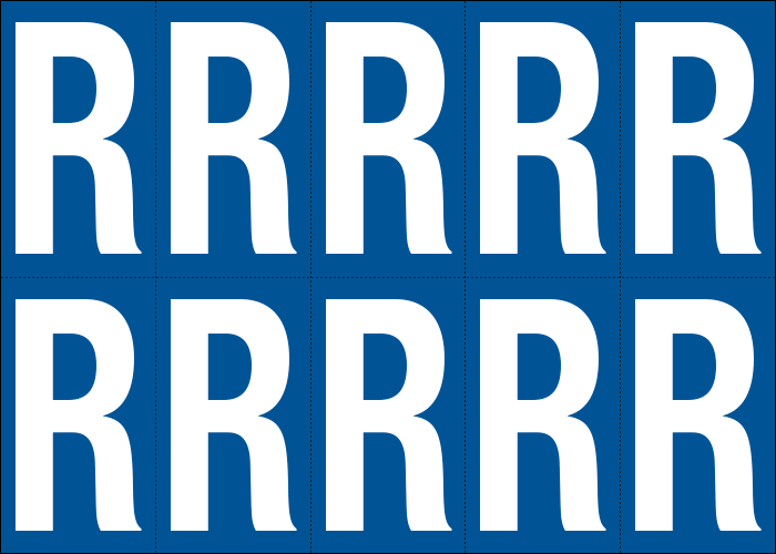 [925R] 925R - Foglio n.10 etichette adesive B/B lettera R