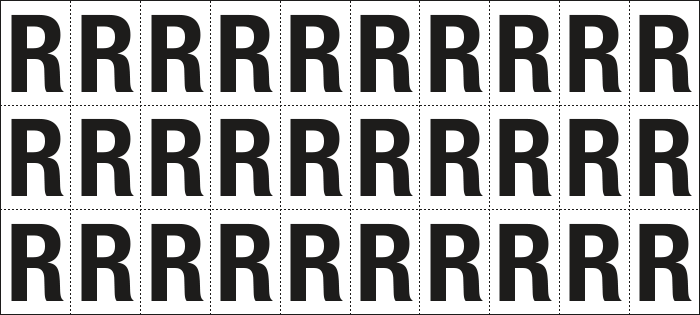 [932R] 932R - Foglio n.30 etichette adesive B/N lettera R