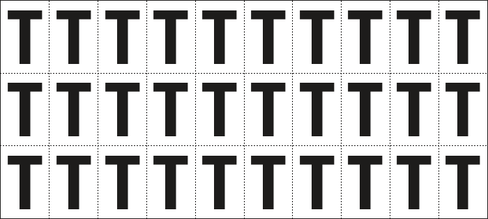 [932T] 932T - Foglio n.30 etichette adesive B/N lettera T