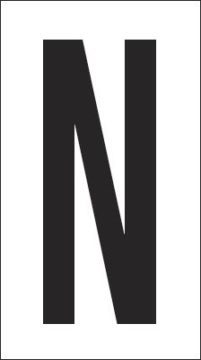 [937N] 937N - Foglio n.1 etichetta autoadesiva B/N lettera N