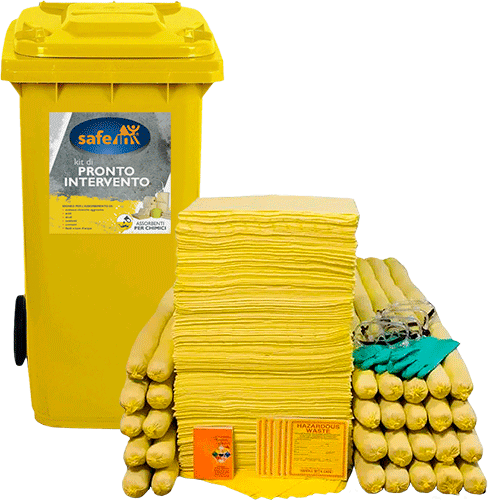 [ASCK120] ASCK120 - kit serie CHIMICI SAFE IN colore GIALLO in bidone carrellato da 120 lt
