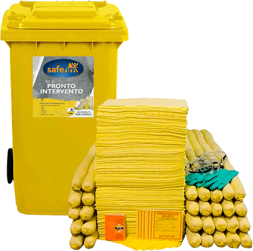 [ASCK240] ASCK240 - kit serie CHIMICI SAFE IN colore GIALLO in bidone carrellato da 240 lt