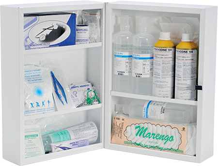 [BRA104] BRA104 - armadietto in metallo 2 vani portanti contenuto All.1 Maggior.D.M.388