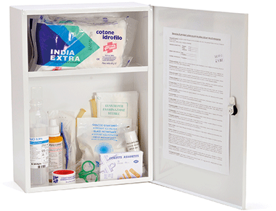 [BRA201] BRA201 - armadietto in metallo 1 anta 2 ripiani contenuto All. 2 D.M. 388