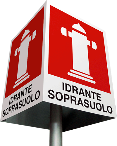 [CU20170] CU20170 - Cartello quadrifacciale in allum.con staffa x palo mm60:idrante sopras