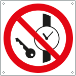 [E1330W] E1330W - Cartello divieto entrare con orologi e..solo simbolo EN ISO 7010