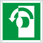 [E15122W] E15122W - Cartello emergenza girare la maniglia a sn solo simbolo EN ISO 7010
