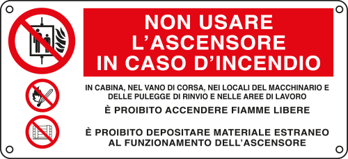 [E16141W] E16141W - Cartello non usare l'ascensore in caso...3simboli UNI ISO 7010