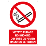 [E1802Y] E1802Y - Cartello divieto vietato fumare (4 lingue) EN ISO 7010