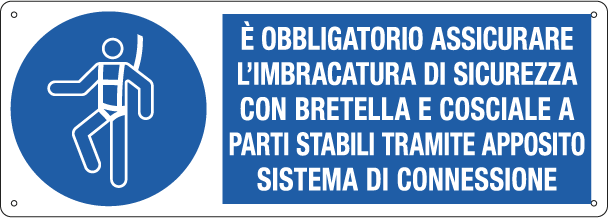 [E1985K] E1985K - Cartello obbligo assicurare l'imbracatura con bretella e...EN ISO 7010
