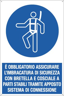 [E1985X] E1985X - Cartello obbligo assicurare l'imbracatura con bretella e...EN ISO 7010