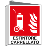 [E20140BIY] E20140BIY - cartello bifacciale estintore carrellato EN ISO 7010
