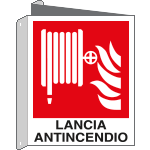 [E20157BIY] E20157BIY - cartello bifacciale lancia antincendio EN ISO 7010