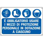 [E2654] E2654 - Cartello obbligo Usare imbracature scarpe guanti elmetti EN ISO 7010