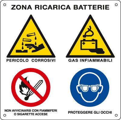 [E28201W] E28201W - Cartello Zona di ricarica batterie EN ISO 7010