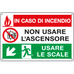 [E2939] E2939 - Cartello multisimbolo In caso di incendio discesa sinistra EN ISO 7010