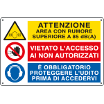 [E2951] E2951 - Cartello multisimbolo ATTENZIONE AREA CON RUMORE super...EN ISO 7010
