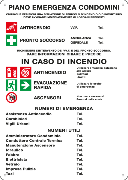[E3692] E3692 - Cartello PIANO EMERGENZA CONDOMINI simbologia EN ISO 7010
