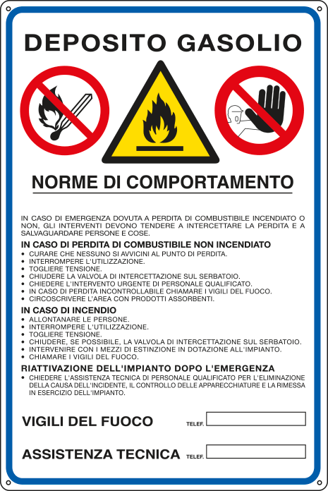 [E3810] E3810 - Cartello multisimbolo norme comportamento "deposito gasolio"