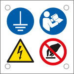 [E49003L] E49003L - Cartello multisimbolo 4 simboli: obbligo, pericolo,divieto EN ISO 7010